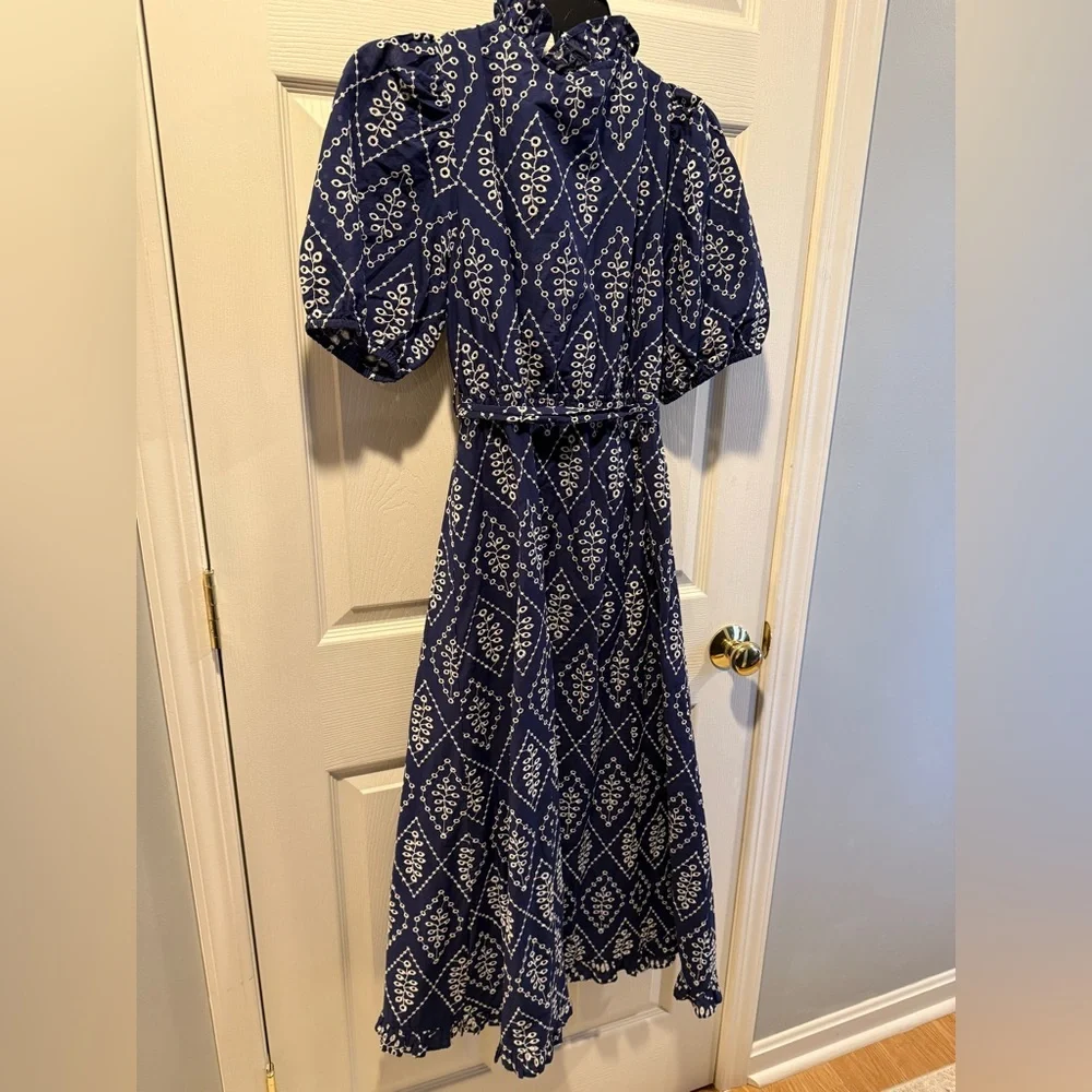 River Island Navy Blue Embroidered Midi Wrap Dress - Picture 6 of 7